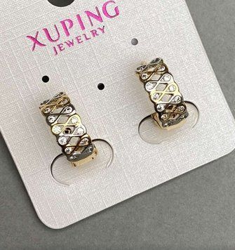 Сережки Xuping 6х15мм з білими стразами Позолота 18К, Родій 56634 фото