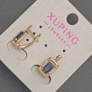 Серьги Xuping с белыми стразами и синим кристаллом d-8мм+- L-14мм+- Позолота 18К 57113 фото