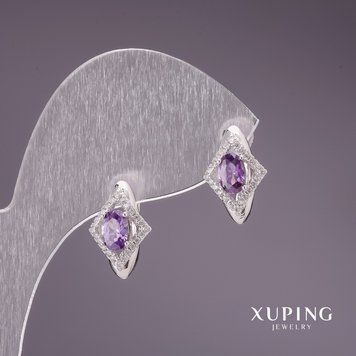 Сережки Xuping з бузковими каменями 15х10мм родій 56912 фото