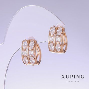 Сережки Xuping з білим цирконом L-18мм s-9мм позолота 18к 56854 фото