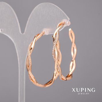 Сережки Xuping Кільця з білими каменями 4х42мм Позолота 18К 57088 фото
