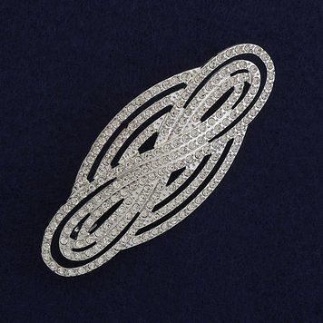 Брошка Акцент білі стрази сріблястий метал 80х33мм+- 62295 фото