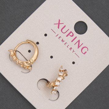 Сережки Xuping кільця з білими стразами Позолота 18К s-5мм + - d-12мм + - 55806 фото