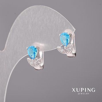 Серьги Xuping с голубыми камнями 8х12мм Родий 55461 фото