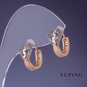 Сережки Xuping 15х8мм "позолота 18К " з білими стразами 56849 фото