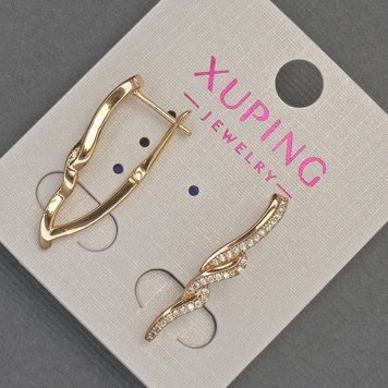 Сережки Xuping з білими стразами d-4мм+- L-27мм+- Позолота 18К 56813 фото