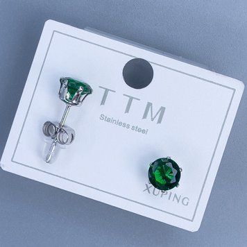 Сережки пусети кульчики Xuping з зеленим каменем 6мм+- родій 56805 фото