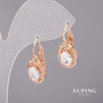 Сережки Xuping з білими камінню 10х23мм Позолота 18К 55707 фото