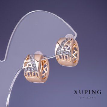 Сережки Xuping 14х8мм "позолота 18К " з білими стразами 55732 фото