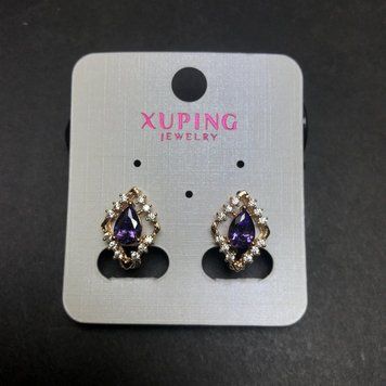Сережки Xuping Позолота 18К фіолетовий кристал та білі стрази 15х11мм + - 56635 фото