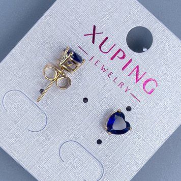 Серьги пусеты серьги пульчики Xuping Сердце с синим камнем 6мм+- позолота 18к 55703 фото