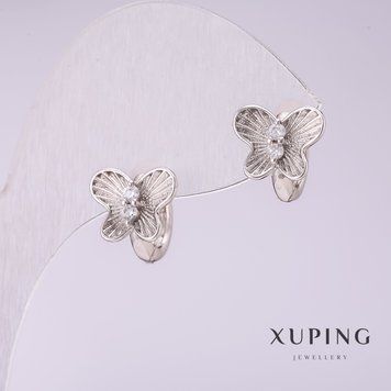 Сережки Xuping Метелики з білими стразами 10х10мм родій 55554 фото