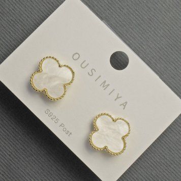 Сережки Пусети Конюшина 14мм+- перламутровий колір золотистий метал 47896 фото