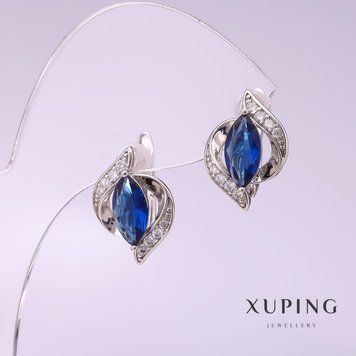 Сережки Xuping з синім каменем 11х16мм родій 56909 фото
