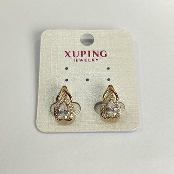 Сережки Xuping Позолота 18К з білими стразами d-15х8мм + - 57116 фото