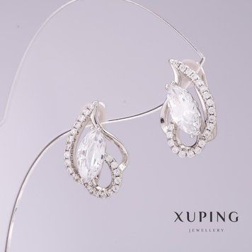 Сережки Xuping з білими цирконами d-9мм L-17мм родій 55302 фото