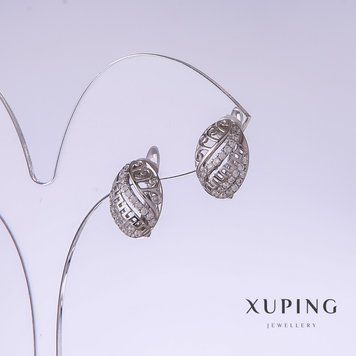 Сережки Xuping L-17мм s-9мм родій з білими кристалами 55400 фото