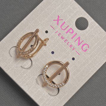 Серьги Xuping с белыми стразами d-14мм+- L-18мм+- Позолота 18К 55560 фото