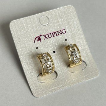 Знижка! Сережки Xuping Позолота 18К з білими стразами d-15х8мм + - 57194 фото