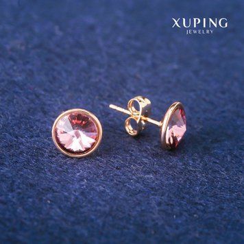 Сережки пусети кульчики Xuping з кристалами Swarovski колір ліловий d-10мм Позолота 18К 55735 фото