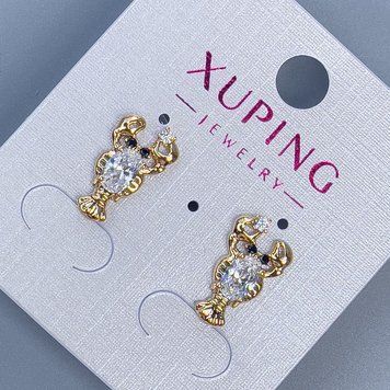 Сережки пусети кульчики Xuping Рак з білими стразами d-16х9мм+- позолота 18к 56786 фото