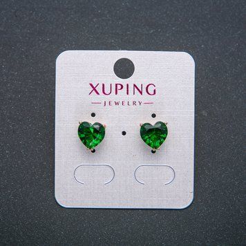 Серьги Сердце Xuping Серьги пусеты серьги шарики Позолота 18К с зеленым кристаллом d-9мм + - 55123 фото