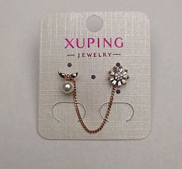 Сережки пусети кульчики Xuping Позолота з білими стразами та намистиною 18К d-8мм+- L-6см+- 55758 фото