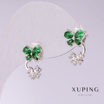 Сережки Xuping Метелики з зеленими каменями 15х9мм родій 56791 фото