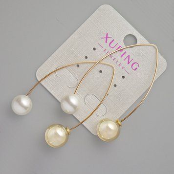 Сережки Xuping з намистиною Майорка d-10мм, 12мм+- L-53мм+- Позолота 18К 55810 фото