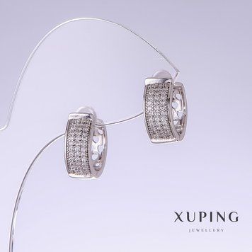Сережки Xuping з білими стазами L-15мм s-6мм родій 55297 фото