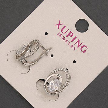 Сережки Xuping з білими стразами та кристалом d-11х15мм +- Родій 56785 фото