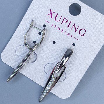 Серьги Xuping родий с белыми стразами L-38мм +- 57038 фото