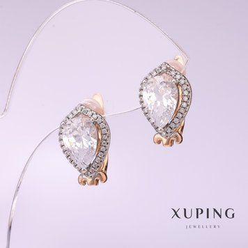 Сережки Xuping з білими каменями 17х10мм позолота 18к 56985 фото