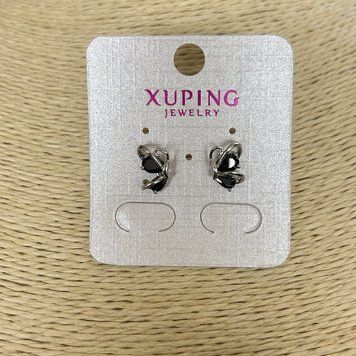 Сережки пусети кульчики Xuping Родій з чорними кристалами d-12х8мм + - 57183 фото