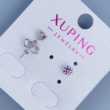 Сережки пусети кульчики Xuping з рожевим каменем 4мм+- родій 55167 фото