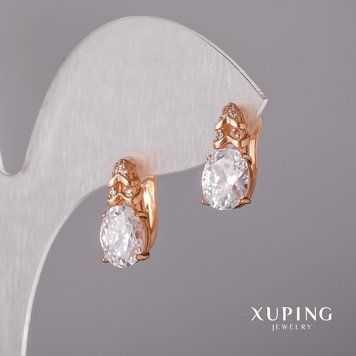 Сережки Xuping з білим каменем 7х16мм позолота 18к 56714 фото
