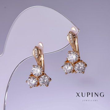 Сережки Xuping з білими цирконами 11х4,5мм позолота 18к 56953 фото