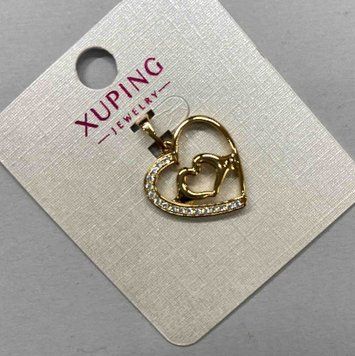 Кулон Xuping "Серце" з білими стразами d-18мм+- L-26мм+- позолота 18К 56071 фото