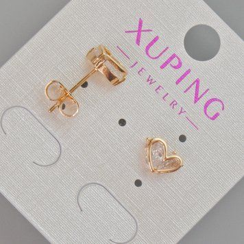 Сережки пусети Xuping "Серце" з білим кристалом d-6,5х8,5мм+- Позолота 18К 57099 фото