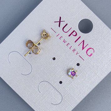 Серьги пусеты серьги пульчики Xuping с радужным камнем 4мм+- позолота 18к 55181 фото