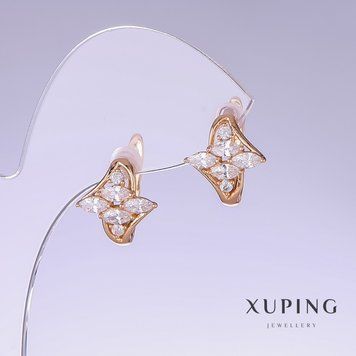 Сережки Xuping з білим цирконом L-14мм s-13мм позолота 18к 56956 фото