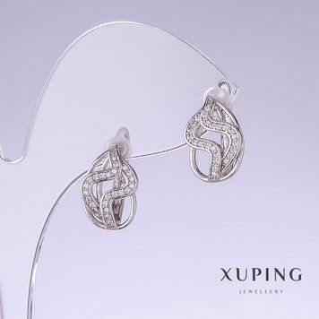 Сережки Xuping з білими стазами L-15мм s-10мм родій 56808 фото