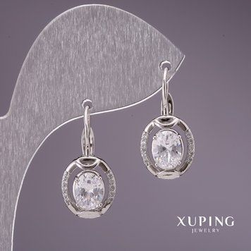 Сережки Xuping з білими каменями 24х11мм родій 55513 фото