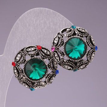 Серьги 2,5 см круг звезда стразы кристалл зеленый 3644 фото
