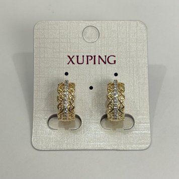 Сережки Xuping Позолота 18К з білими стразами d-18х7мм + - 57132 фото
