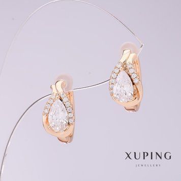 Сережки Xuping з білими цирконами d-8мм L-16мм позолота 18к 56841 фото
