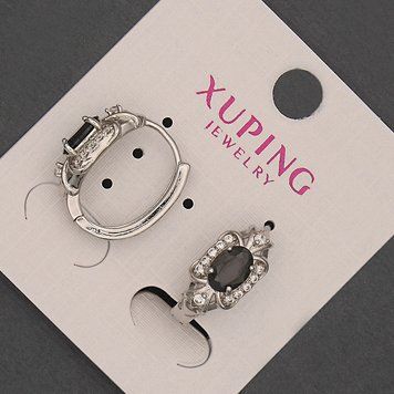 Сережки Xuping з чорними цирконами L-18мм+- s-8мм+- родій 56925 фото