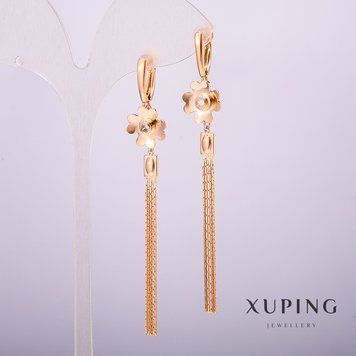 Сережки Xuping Позолота 18к з білими каменями L-80мм + - 57123 фото