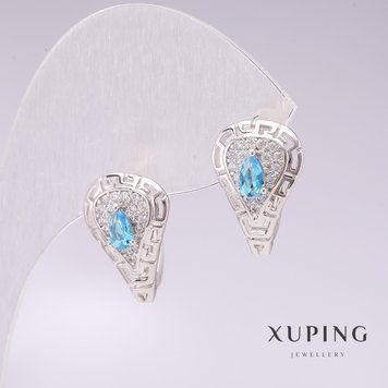 Сережки Xuping родій з блакитними каменями і білими стразами 11х17мм 55774 фото