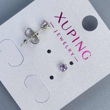 Сережки пусети кульчики Xuping з фіолетовим каменем 3мм+- родій 55208 фото